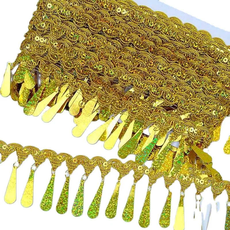 Diy Christmas Party Decorative Sequined Lace Trimming Red Green Blue Glitter Sequin Beaded Tassel Fringe Costume Ribbon Trims
