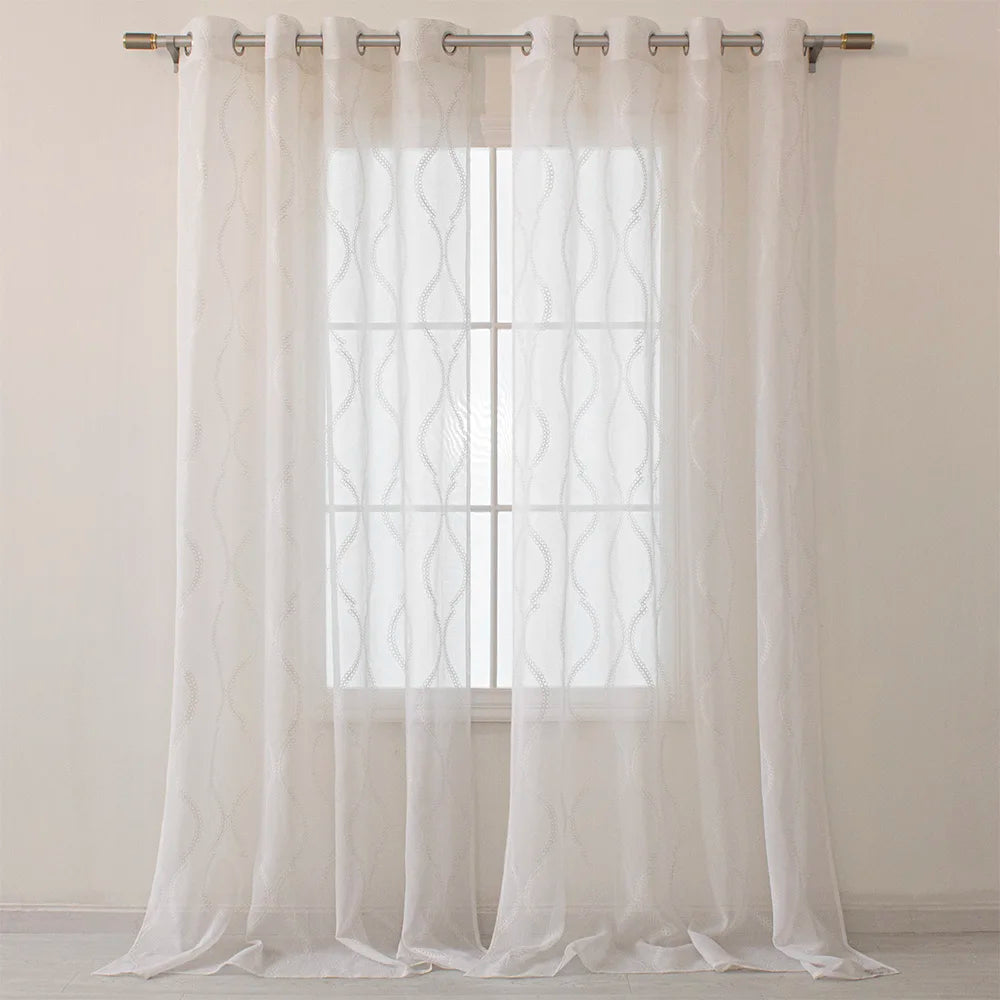 Wholesale White Sheer Embroidery Window Drapes Tulle Embroidered Curtains & Valances with Plant Design for Home Use