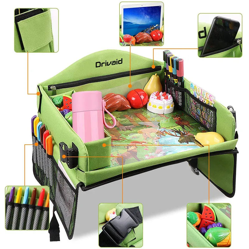 Multifunction Kids Play Lap Car Seat Travel Tray Lap Tray with Detachable Pillow Kids Drawing Board Bag