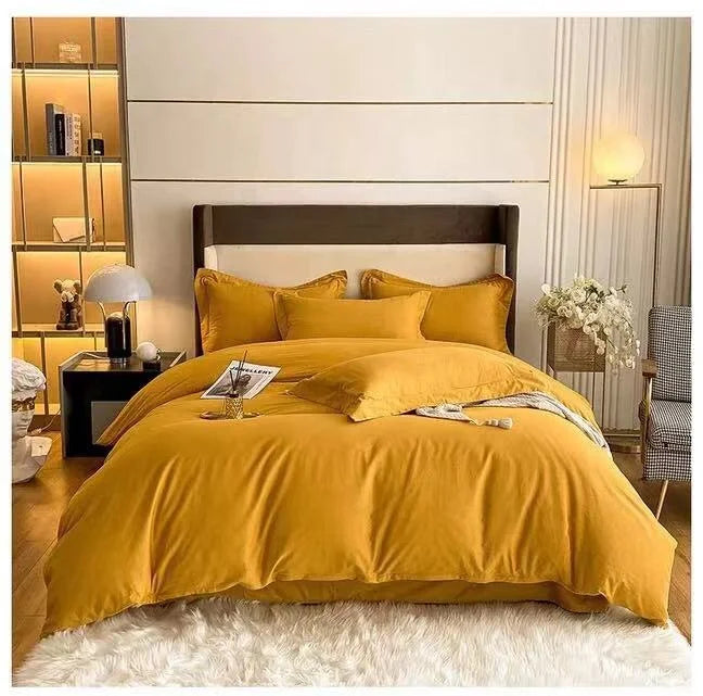 Wholesale Luxury Fashion 100% Microfiber 4pcs USA UK Germany France Size Duvet Cover and Pillowcase Soild Bedding Set