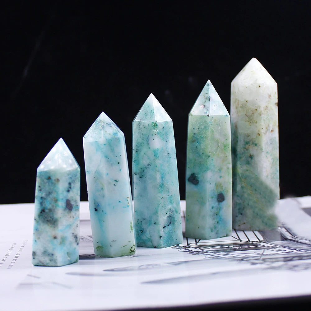 Natural Phoenix Stone Crystal Hexagonal Pointed Reiki Chakra Faceted Prism Wand Stone