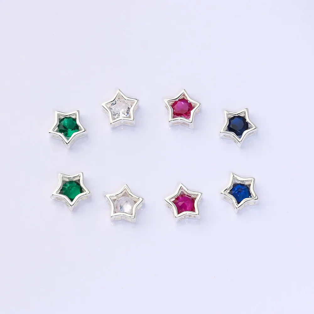 Wholesale 925 Sterling Silver Colourful Zircon Five-Pointed Star Charm Beads for Jewelry Making Accessories