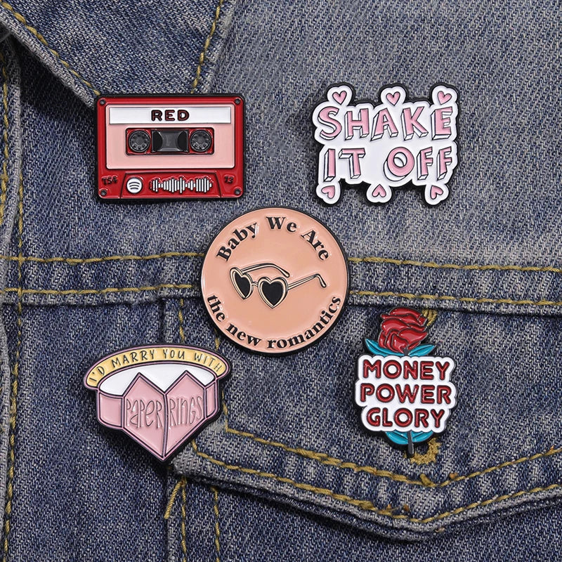 Female Singer Lyrics Plated Soft Enamel Pins Custom Red Tape Rose Fetish Metal Brooches for Women