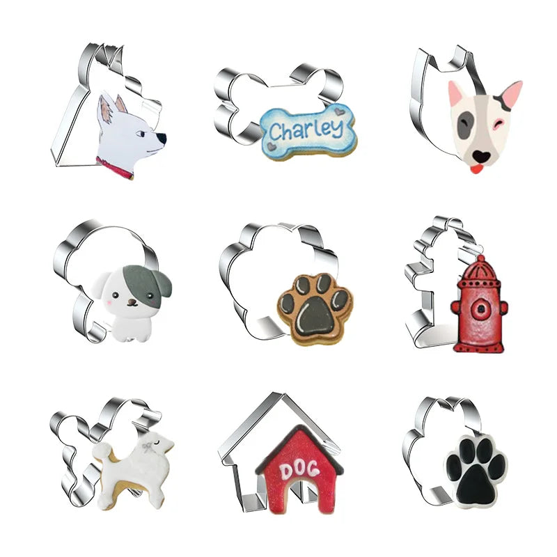 3Pcs Cortadores De Galletas Pet Dog Bone Paw Biscuit Mold Custom Stainless Steel Cookie Cutter Set for Baking