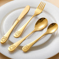 Cute Stainless Steel Children's Cutlery Set Cartoon Bear Pattern Handle Cutlery Knife Fork Spoon Set