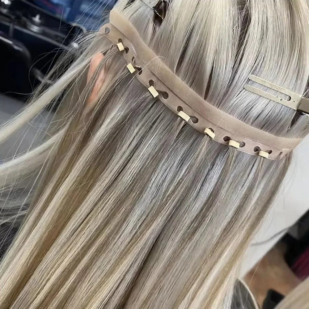 2024 New Russian Hair Twin Tab XO Invisible Butterfly Genius Weft Silky Straight Wave Skin Weft Extension with Holes Popular