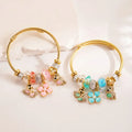 2023 New Gold Plated Titanium Steel Wire Charm Bangle DIY Bear Pendant Open Adjustable Bracelet for Girls
