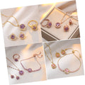 DAIHE New Pink Zircon Crystal Flower Clover Rotatable Necklace Pendant Necklace Earrings Bracelet Jewelry Set for Women