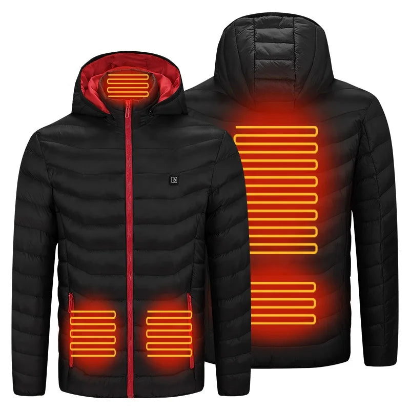 Men's Custom Logo 5 Heating Zones Waterproof Eco-Friendly Windproof Stand Outdoor Winter Warm Hooded Zip Long Sleeve Thick