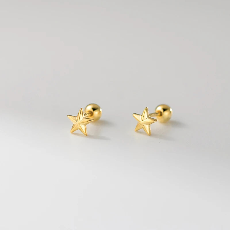 Fashion Three-dimensional Star Screw Bead Earrings 925 Sterling Silver Gold Plated Fine Jewelry Cute Girl Star Stud Earrings