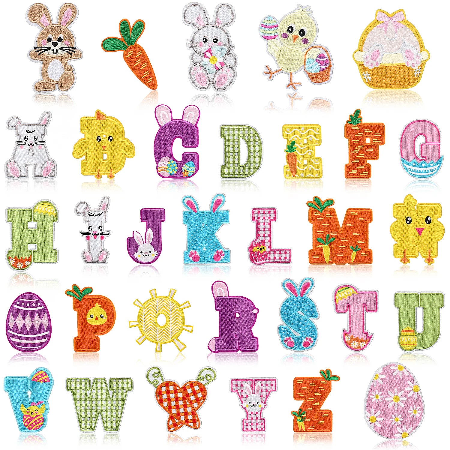 New Iron on 6.8cm  Embroidery Easter Theme Bunny Letter Patch for Clothes Bags Decoration