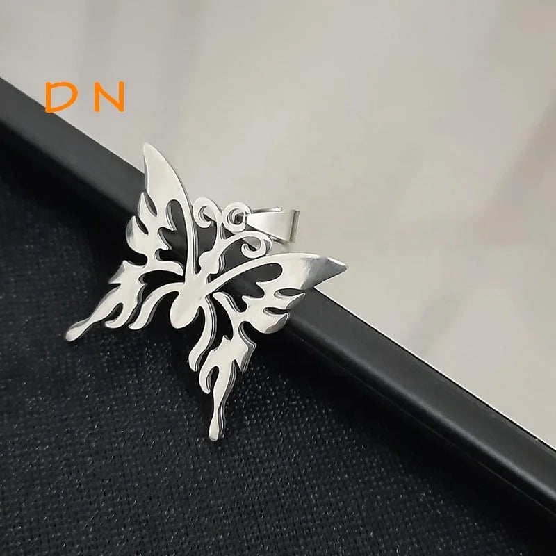 Dina Latest Wholesale High Polishing Silver Plated Stainless Steel Big Butterfly Pendant Charm for Women's Necklace Earring