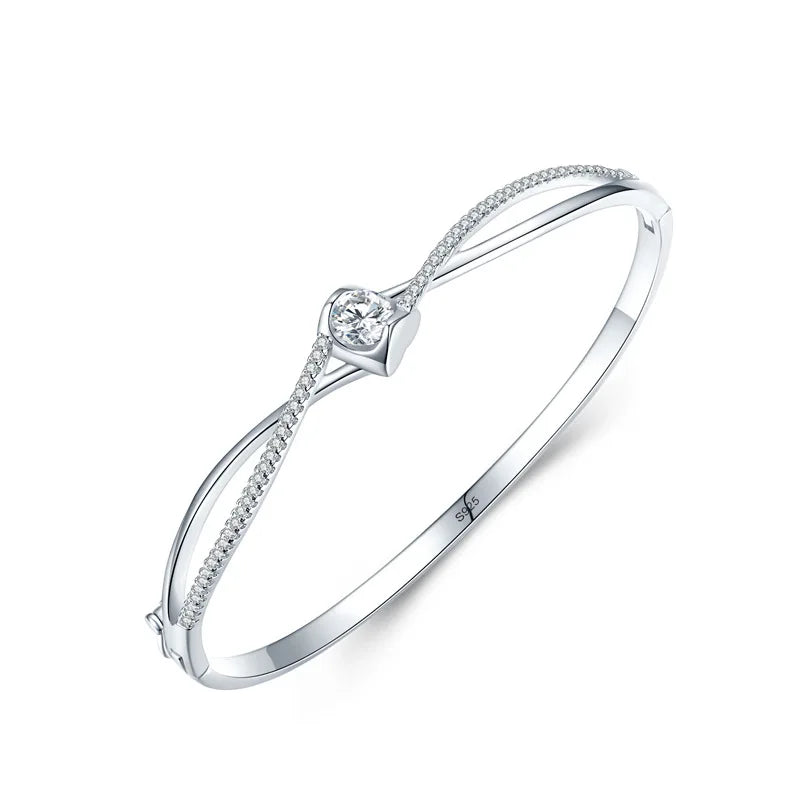 SZ374 S925 Silver Bracelet Women's Korean Edition Fashion Cross Love Opening Bracelet Light Luxury Carved Empty Hand Jewelry