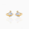 Temperament Opal 18k Gold Plated Earrings New Fashion Niche Design Sense Saturn Star Ear Studs Women 925 Silver Pin Earrings