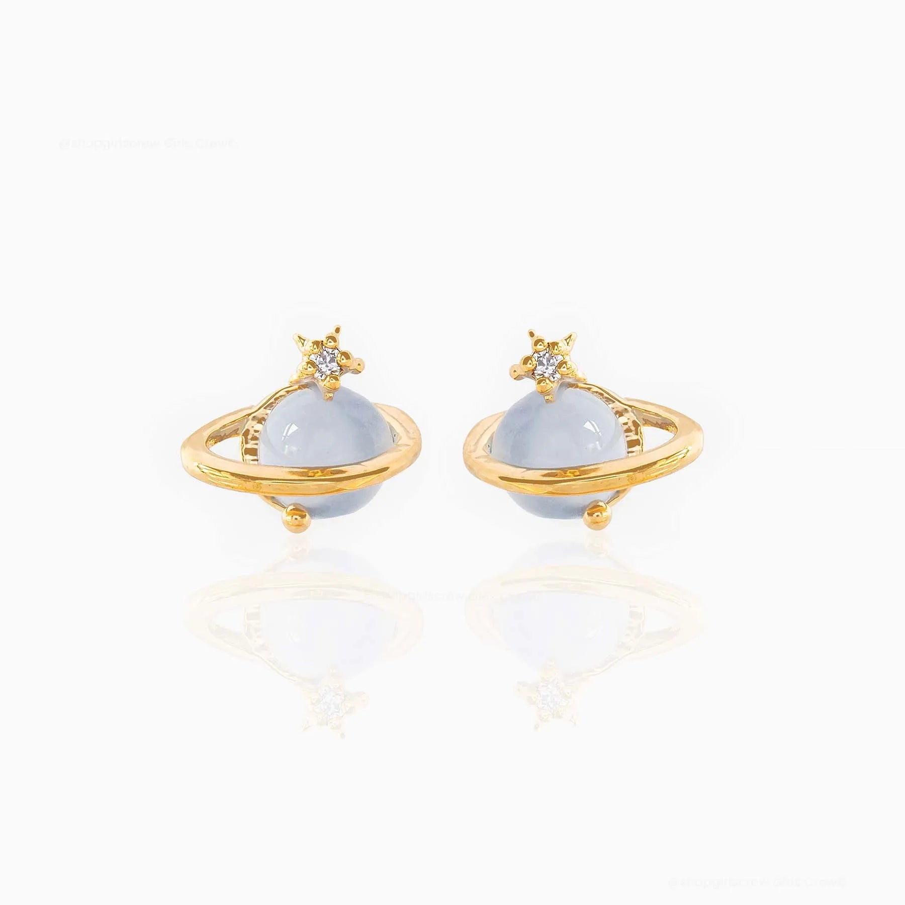 Temperament Opal 18k Gold Plated Earrings New Fashion Niche Design Sense Saturn Star Ear Studs Women 925 Silver Pin Earrings