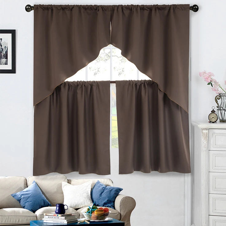 Solid Blackout Insulated Flame Retardant 100% Polyester Modern 4-Piece Kitchen Curtains Set for Short Windows