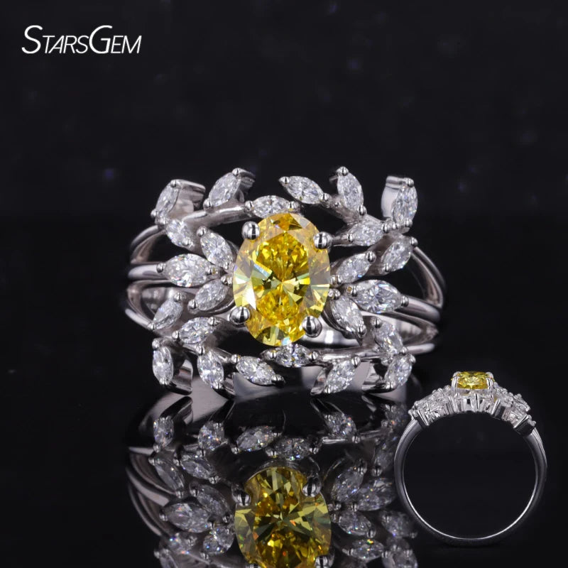 Luxurious Design 14K Solid White Gold Oval Cut Lab Grown Diamond Leaf Engagement Ring