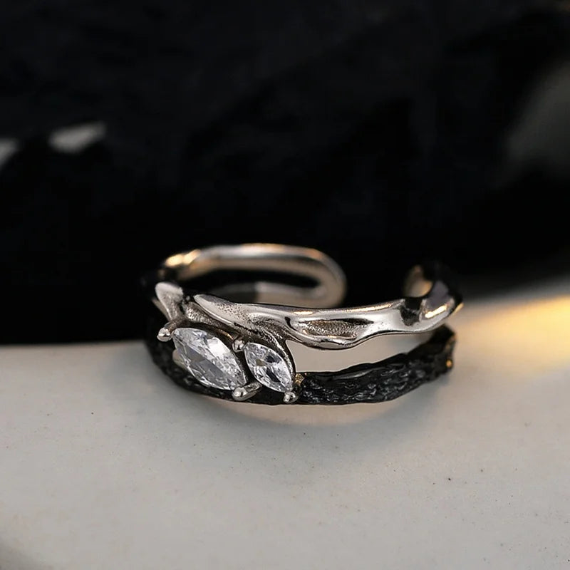 Icebela Jewelry Plated Korean Ins Style Two-color Ring Unisex Zircon Hand Texture Design Ring Gold 925 Sterling Silver 18K 3.10g