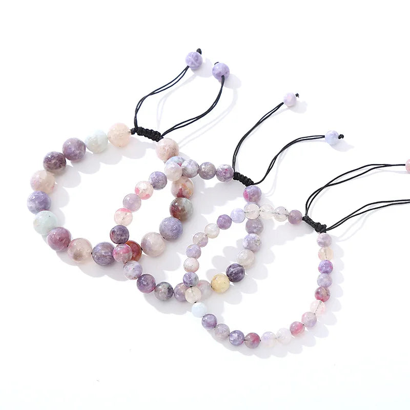 New Design Summer Gemstone Jewelry Bracelet 6mm 8mm 10mm Natural Tourmaline Stone Macrame Beaded Friendship Bracelet Women Men