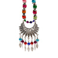 Retro Bohemian Flower Pendant Necklace Turquoise Sterling Silver Plated Link Leaf Bead Tassel Engagement Wedding Anniversary