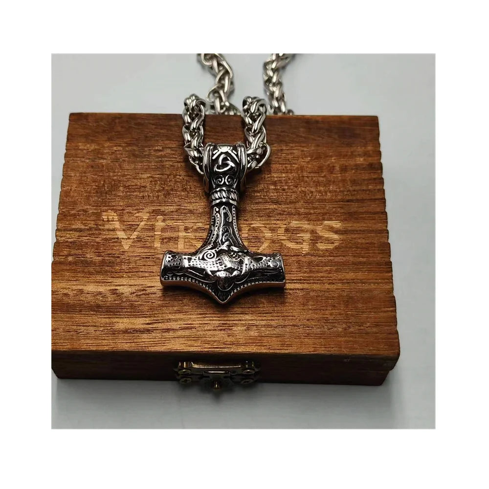 316L Thor Hammer Necklace Mjolnir Viking Amulet Large Hammer Pendant Nordic Jewelry with Stainless Steel Chain