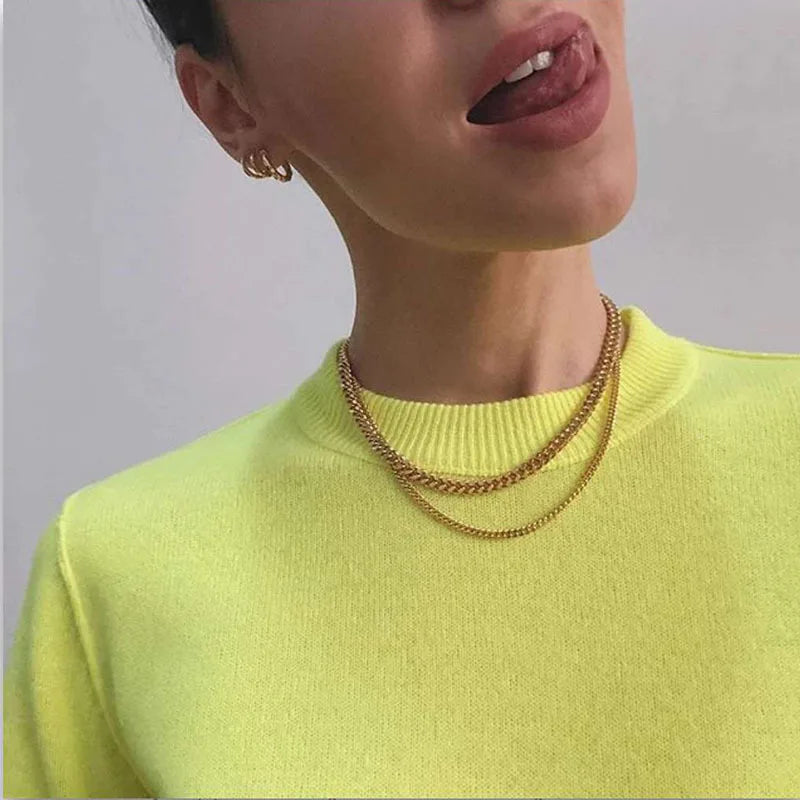 Joolim Jewelry Wholesale 18K  PVD  Plated Cuban  Chain Necklace Stainless Steel Gold Necklace for Women Jewelry