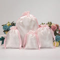 Custom Reusable Luxury Light Pink Satin Packaging Bags Hair Extension Gift Packaging Satin Drawstring Pouch