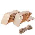 Rectangular Wooden Tags for DIY Eco-friendly Decoration - Wooden Pieces in 25/50/100 Pieces Per Pack with Hemp Rope
