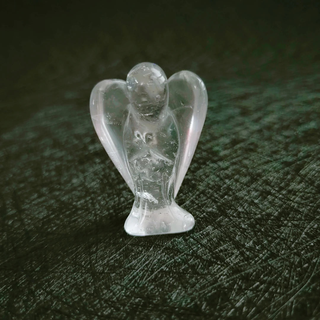 Huiying Small stone carving antique 1.5 inch clear quartz angel statue for home decoration crafts