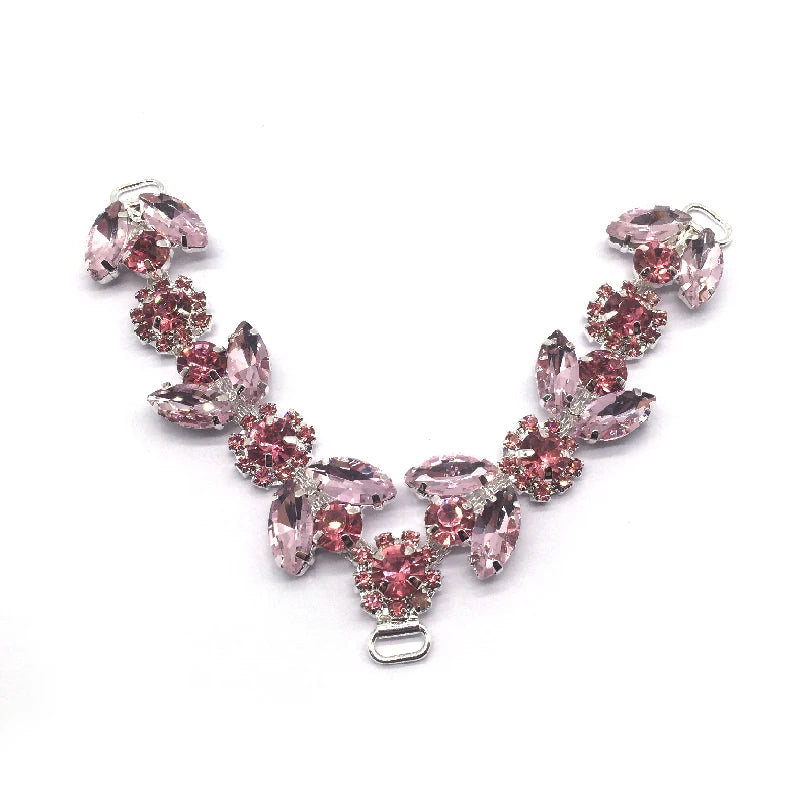 New Design Custom Rhinestone pink Shoelace Crystal Shoe Charm Chain Buckle for Sandal Decoration