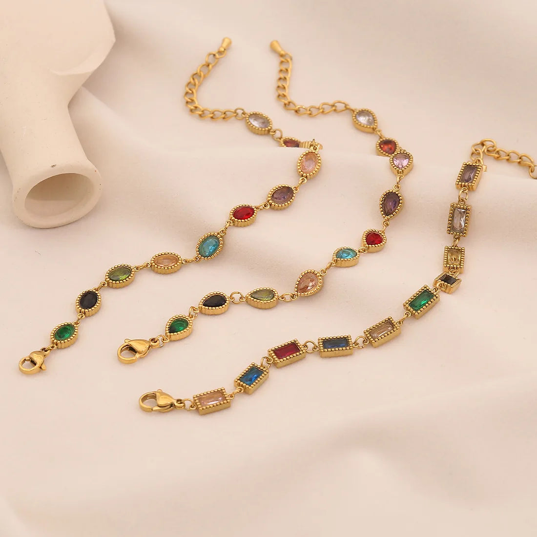 Stainless Steel Zircon Link Bracelet Jewelry Designer Inspired Colorful Zircon Bracelet Bracelets Bangles