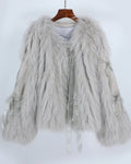 OFTBUY 2023 Women's Casual Autumn Costume Soft Natural Genuine Sheep Leather Jacket Real Fox Fur Stripes Female Outerwear Coat