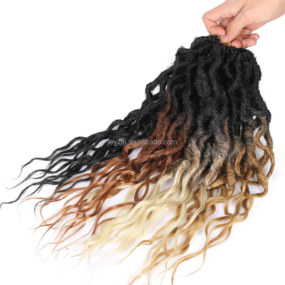 AliLeader 16inch 24inch Goddess Locs Crochet Hair Wavy Faux Locs Synthetic Braid Hair Extension Queen Locs Dreads