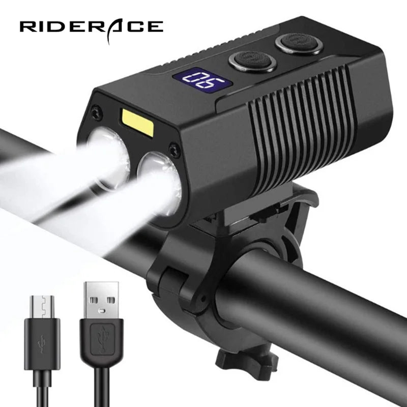RIDERACE USB Bicycle Light Cycling Headlight T6 Highlight Rechargeable Light Waterproof Flashlight Mountain Bicycle Front Light