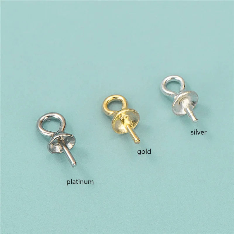 925 Sterling Silver Cup Pearl Bails Pin Pendants Metal Pinch Bails for Half Drilled Beads Charm Pendants Jewelry Finding