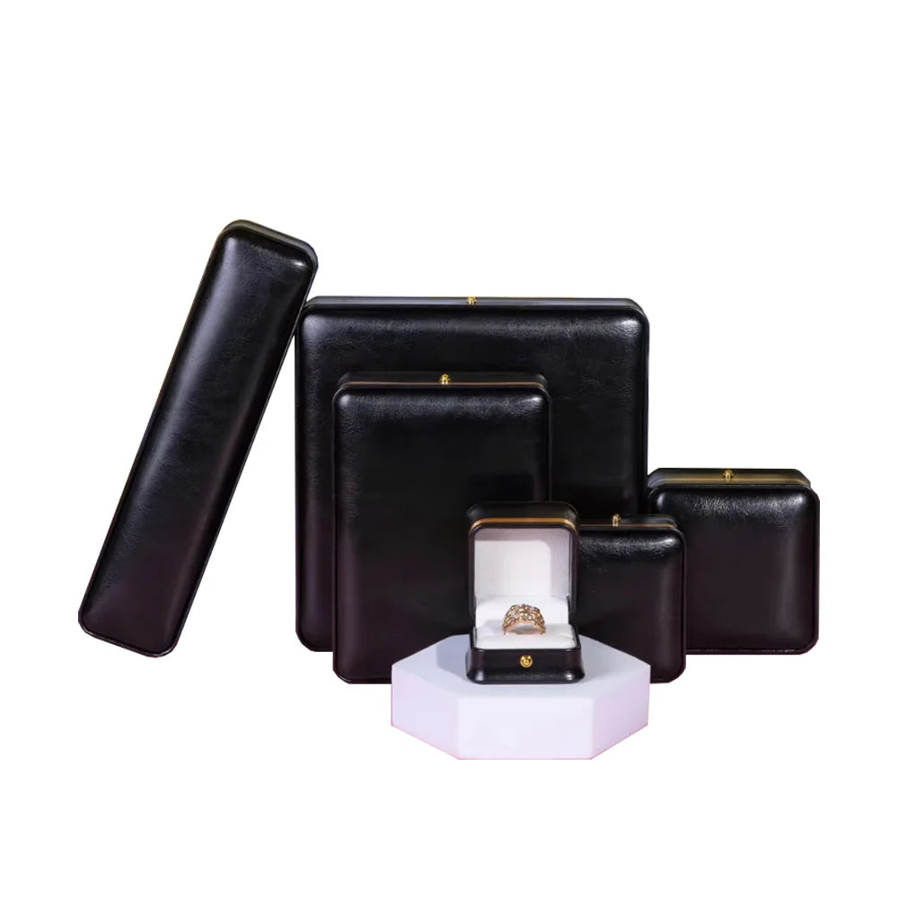 FADELI PACKING FSC Factory Direct Luxury PU Leather Jewelry Box Customized Logo Black Ring Box with Corner for Jewellery Pouches