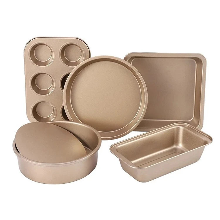 5Pcs Nonstick Bakeware Set Carbon Steel Cake Mold Pizza Pan Muffin Square Oven Baking Tray Bread Toast Box Baking Pans Sets