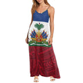 Hot Sale Haitian Design Women's Sling Dress Haiti Flag Printed Summer Dresses Beach Long Casual Sleeveless Party Dress Custom
