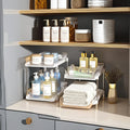 Clear PET Double-Tier Pull Out Storage Rack with Movable Organizers Under Sink Storage for Basins
