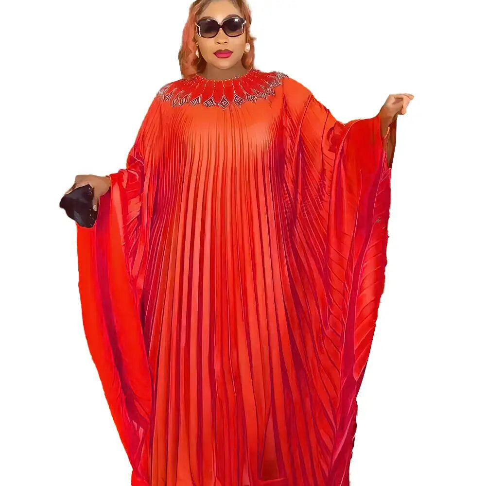 Berserk Women African Pleated Dress Pleat African Boubou Dress Rhinestone African Boubou Dress