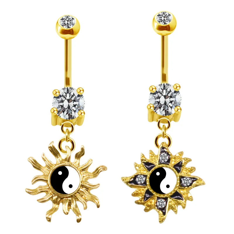 New Tai Chi Belly Rings Gold Plated Navel Rings 316L Stainless Steel Belly Piercing Belly Button Ring Wholesale Body Jewelry