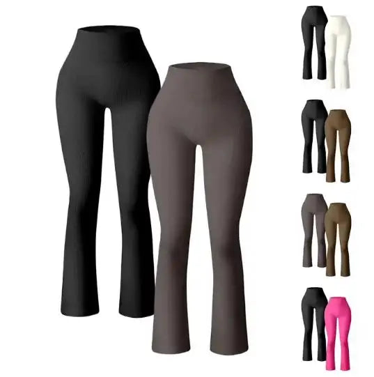 Women's Yoga Pants Seamless Workout Casual Flare Leggings Solid Color Sports Tights Elastic Waist Trousers Legging
