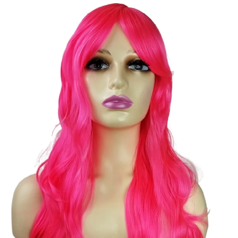LW-12RE Pink Fashion 30Inch Synthetic Hair Wigs Bangs Big Wave Roll Wig for Lady