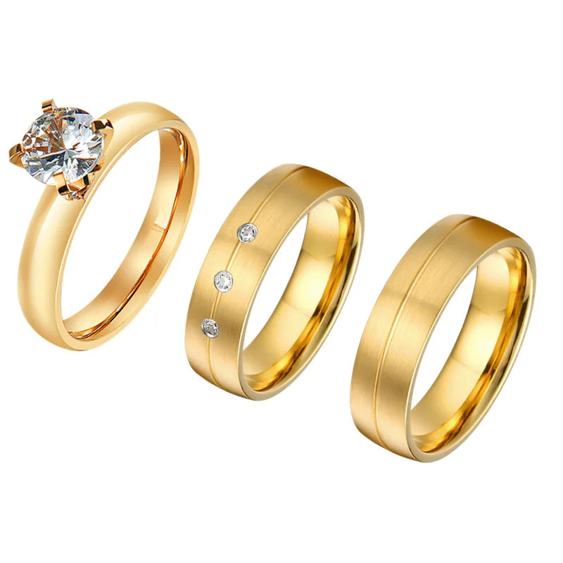 24 Carat Gold Plated Big Cz Diamond Ring love Couple Wedding Engagement Rings Sets Bague En or Bijoux Femme Joyas Anillos Oro