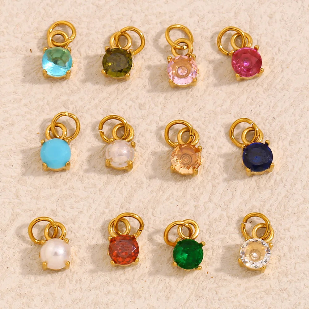 European American 18K Gold Plated Stainless Steel DIY Jewelry Versatile Colorful Small Gemstone Pendants Charms Fashion