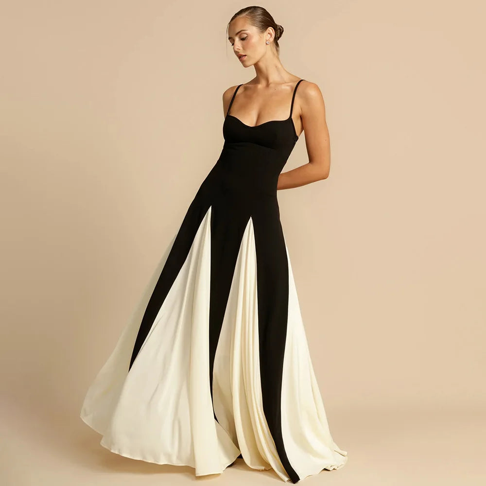 Women's Elegant Evening Dresses Casual Chiffon Color-Block Strap Sexy Night Out Style Loose Fit Floor-Length Plus Size Options