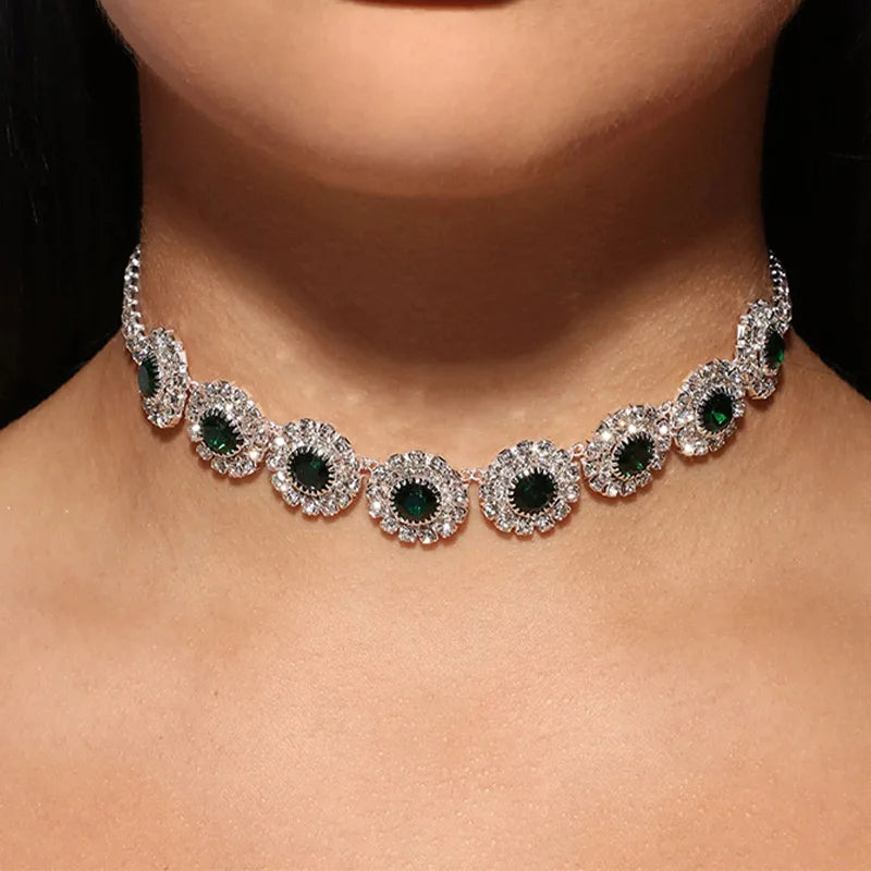 Wedding Jewelry Sets Choker Necklace Prom Costume Jewelry Set for Women Bride Crystal Necklace Earrings Set