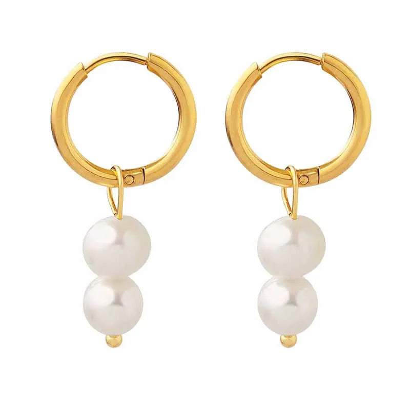 French Jewelry Freshwater Pearl Earrings Stainless Steel Beaded Rings Geometric Earrings