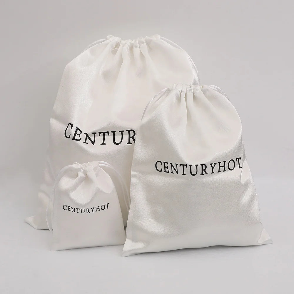 PUPPYSEW  White Satin Drawstring Bag Wedding Gift Bag Jewelry Cosmetic Bags With  Logo Printed Jewelry Pouch