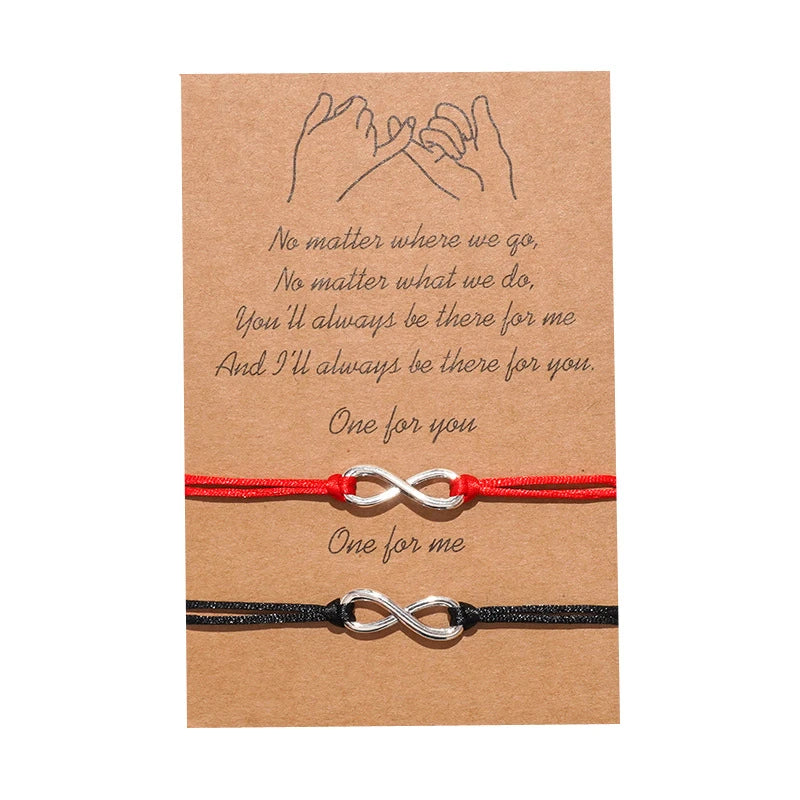 Handmade Silver Plated Copper Alloy Infinity Forever Lover Couple Charm Bracelets Bohemian Style Geometric Design Card Bracelet